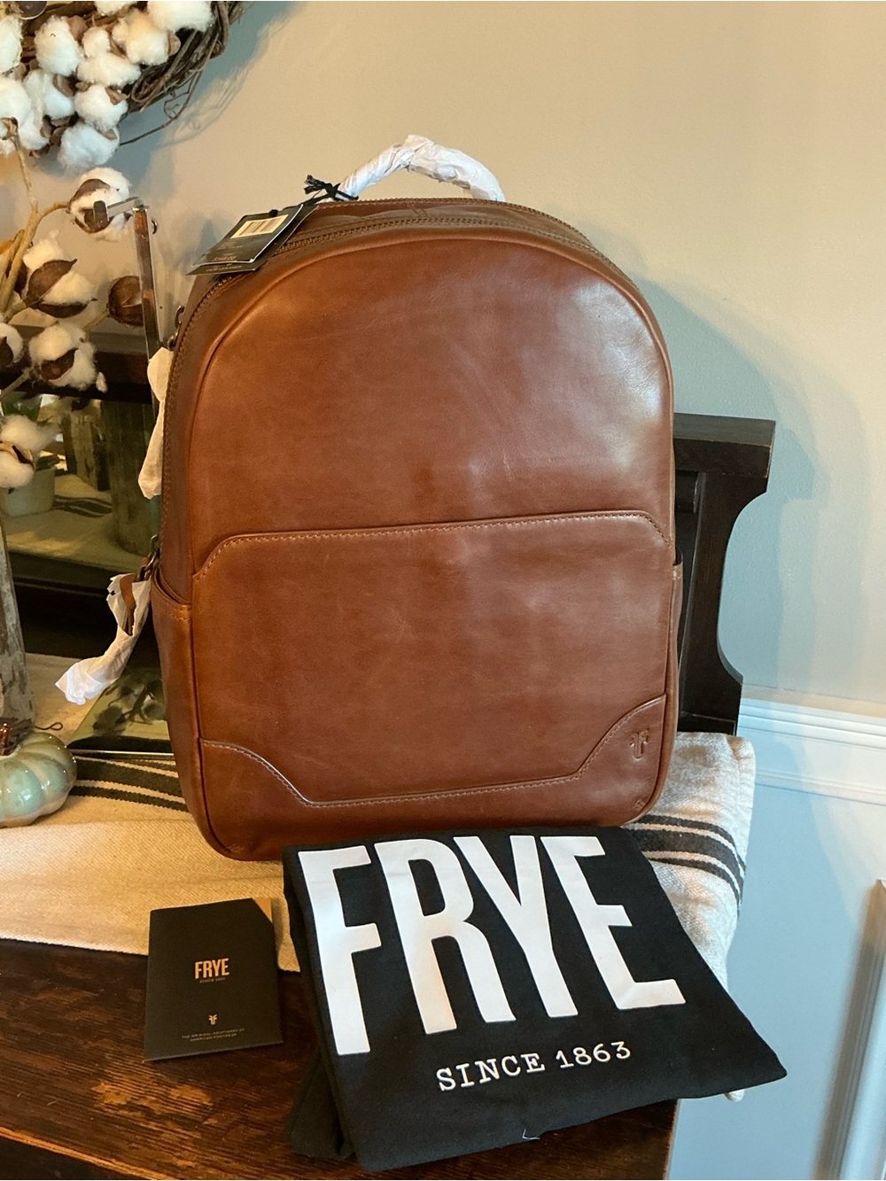 NWT Frye Melissa Leather Large Backpack Luggage Sleeve Cognac Brown MSRP $348 - Picture 4 of 15